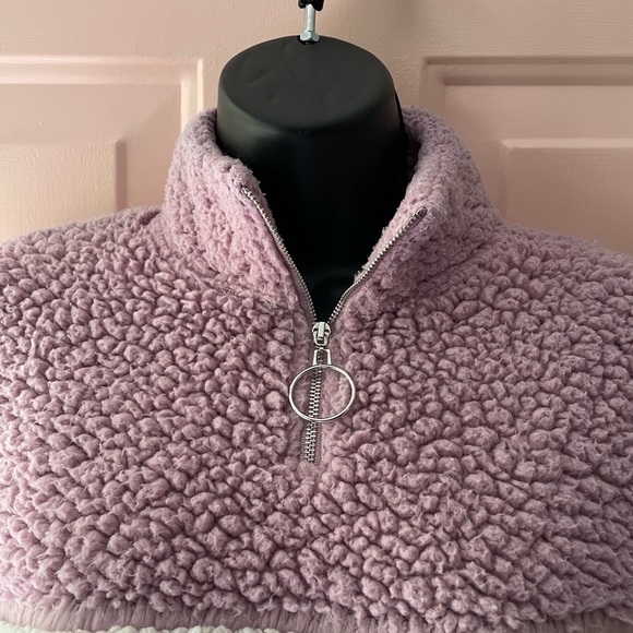 AMP “Not Your Babe” Pink/Purple & White Oversized Fuzzy Sherpa Sweatshirt XS - Picture 3 of 16